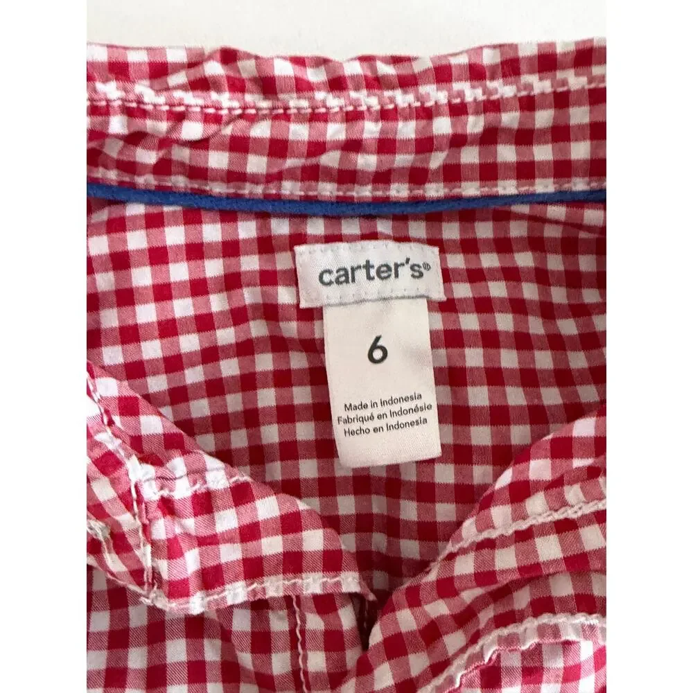 Carter’s Boys Size 6 Red Gingham Check Long Sleeve Button Down Shirt